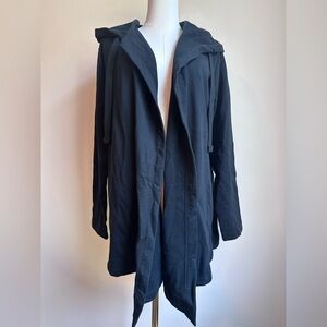 Eddie Bauer Black Hooded Camp Long Sleeve Fleece Wrap SIZE L